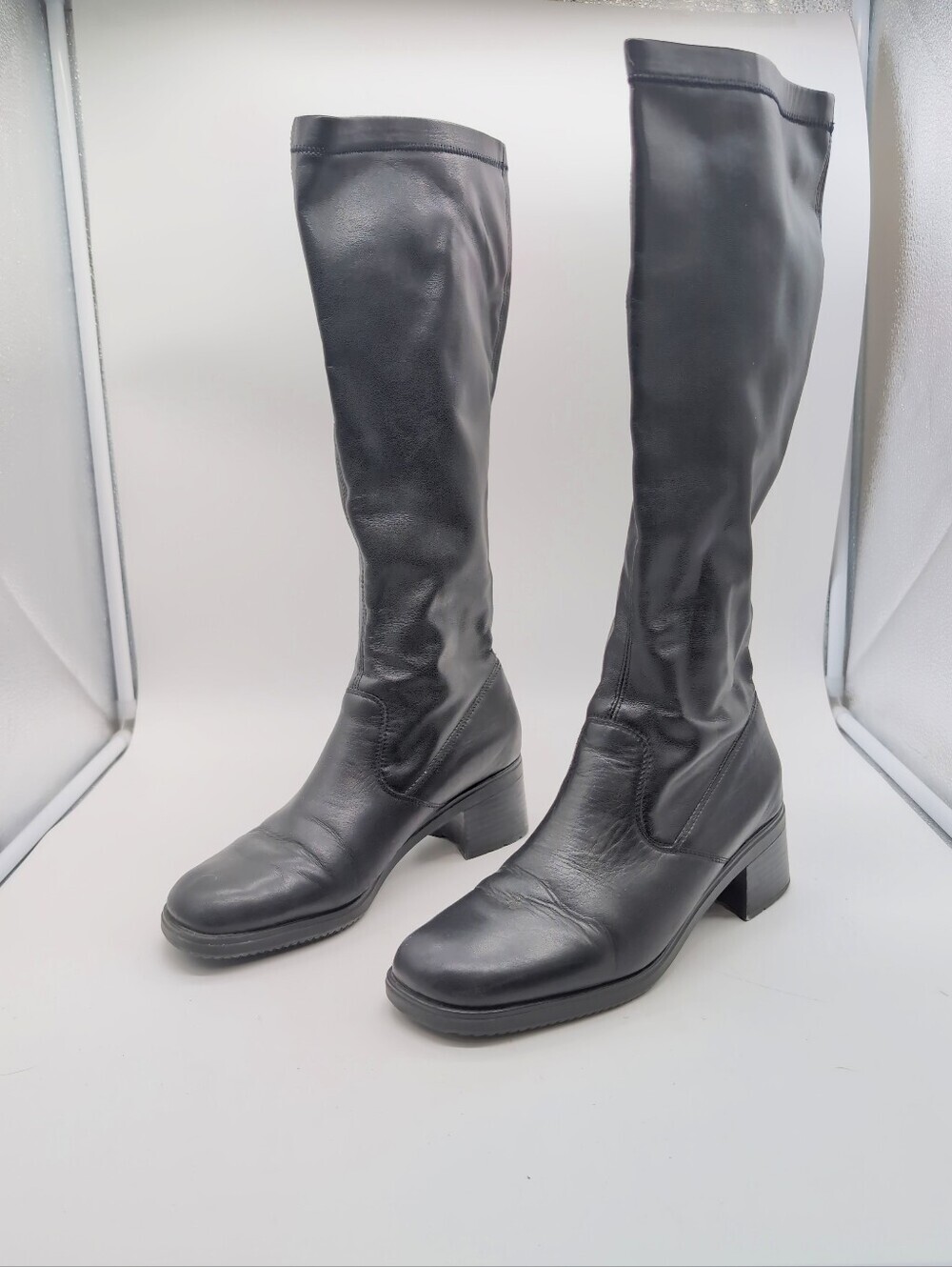 Rieker Black Knee-High Stretch Boots Fleece-Lined Block Heel EU 40